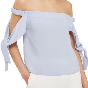 Topshop Light Blue Tie Off the Shoulder Top EUC